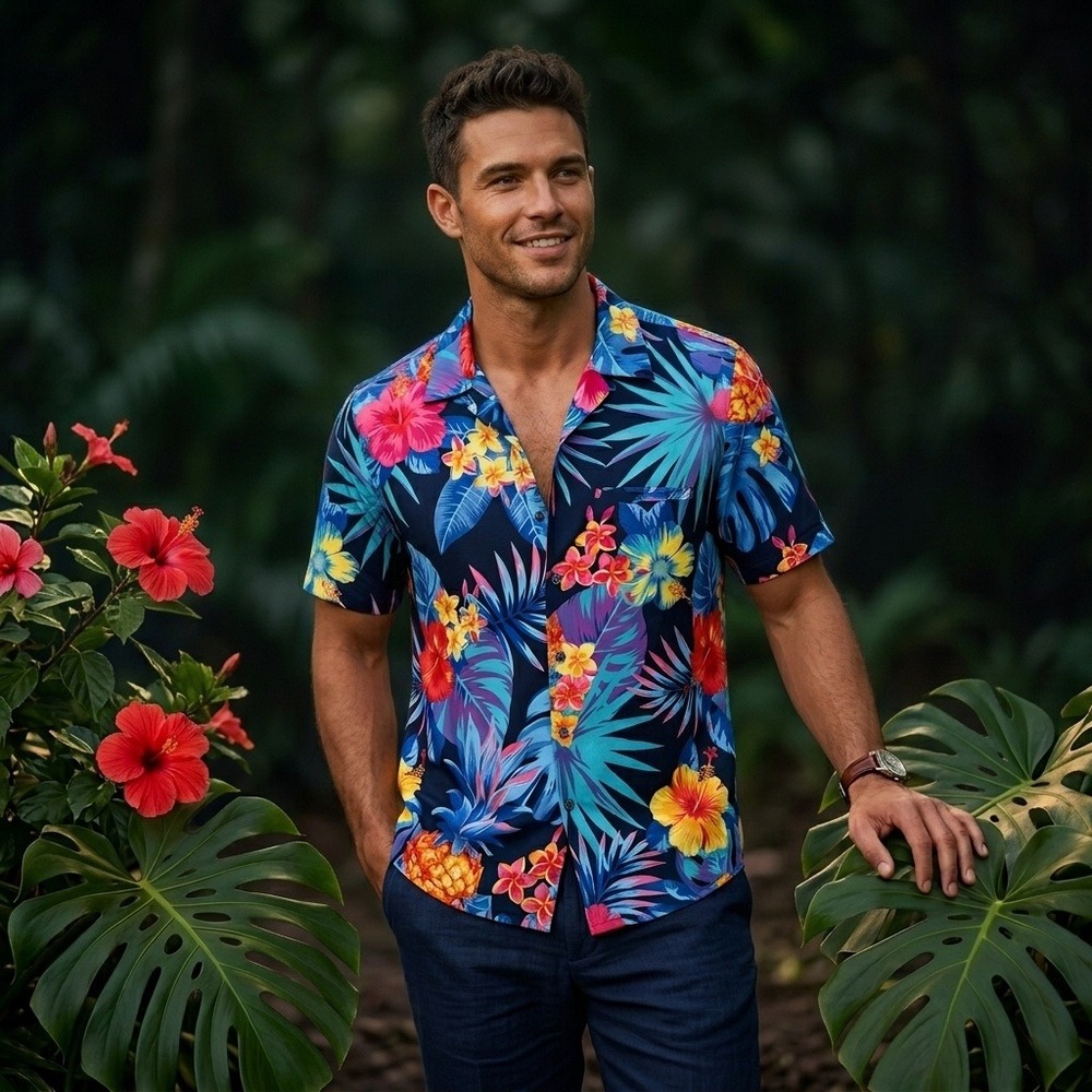 King Kameha Mens XXL Hawaiian Shirt Aloha Floral Pineapple Print Short Sleeve
